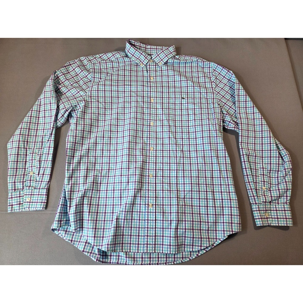 Vineyard Vines Shirt Mens Extra Large Blue Purple Plaid Classic Fit Tucker Polo
